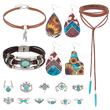 Mixed Color Synthetic Turquoise Bracelets & Earrings & Necklaces & Rings