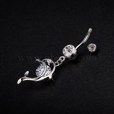 Piercing Jewelry Real Platinum Plated Brass Rhinestone Dolphin Navel Ring Belly Rings(AJEW-EE0001-63)-4