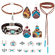 Elite Imitation Leather Oval & Teardrop Finger Rings & Multi-strand Bracelet & Dangle Earrings & Lariat Necklace with Synthetic Turquoise(SJEW-PH0001-12)-1