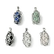 Natural Mixed Stone Stainless Steel Ring Wrapped Pointed Pendants(PALLOY-JF02496-01)-1