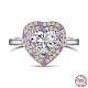 Серебряное кольцо 925 с родиевым покрытием в форме сердца и разноцветными фианитами(RJEW-F150-72B-P)-1