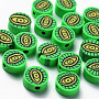 Handmade Polymer Clay Beads,  Flat Round with Eye, Spring Green, 9~10x4~5mm, Hole: 1.8mm