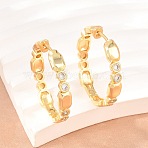 Brass Micro Pave Cubic Zirconia Hoop Earrings, Rectangle, Cadmium Free & Lead Free, Long-Lasting Plated, Rack Plating, Real 18K Gold Plated, Clear, 29.5x5mm(EJEW-P346-08G-01)