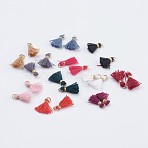 Nylon Tassels Pendant Decorations, Mini Tassel, with Golden Tone Iron Findings, Mixed Color, 10.5~14.5x2.5~3mm, Hole: 2mm(STAS-F142-05)