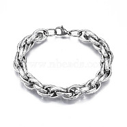 201 Stainless Steel Rope Chain Bracelet for Men Women, Stainless Steel Color, 9-1/4 inch(23.5cm)(BJEW-S057-69)