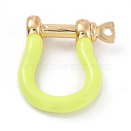 Brass Enamel D-Ring Anchor Shackle Clasps, Real 18K Gold Plated, for Bracelets Making, Yellow, 18x15~17x4.5~5mm, Hole: 8mm(KK-P201-01G-C)