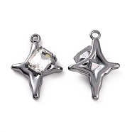 Rack Plating Alloy Glass Pendants, Gunmetal Tone Star with Rectangle Charms, Cadmium Free & Lead Free & Nickle Free, Clear, 30x21.5x5.5mm, Hole: 2mm(FIND-I037-39A)
