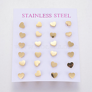 304 Stainless Steel Stud Earrings, Hypoallergenic Earrings, Heart, Golden, 6x5mm, Pin: 0.8mm(X-EJEW-L227-042C)