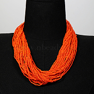 Plastic Beaded Multi-strand Necklaces, Bohemian Style Necklace, Orange, 20.87 inch(53cm)(ZG0249-7)