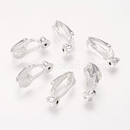 Brass Clip-on Earring Converters Findings, for Non-Pierced Ears, Silver Color Plated, 19x6x9mm, Hole: 1mm(KK-Q115-S)