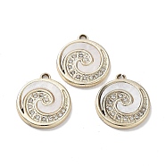 Alloy Pendants, with Shell and Rhinestone, Cadmium Free & Lead Free, Flat Round, 20x18x2.5mm, Hole: 1.5mm(FIND-C042-07G-03)