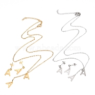 304 Stainless Steel Jewelry Sets, Cable Chains Pendant Necklaces and Stud Earrings, with Lobster Claw Clasps and Ear Nuts, Alphabet, Golden & Stainless Steel Color, Letter.A, 17.71 inches(45cm),  11x10x0.5mm, Pin: 0.8mm(SJEW-H303-A)