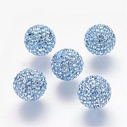 Half Drilled Czech Crystal Rhinestone Pave Disco Ball Beads, Large Round Polymer Clay Czech Rhinestone Beads, 211_Light Sapphire, 12mm(PP9), Hole: 1.2mm(RB-A059-H12mm-PP9-211)