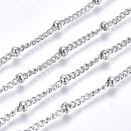 3.28 Feet 304 Stainless Steel Twisted Chains Curb Chain, Satellite Chains, Decorative Chains, with Rondelle Beads, Soldered, Stainless Steel Color, 1.8mm(X-CHS-K008-11B)