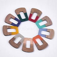 Resin & Walnut Wood Pendants, Trapezoid, Mixed Color, 37~37.5x27~27.5x3~3.5mm, Hole: 2mm(RESI-S358-84)