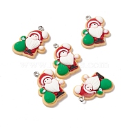 Christmas Theme Opaque Resin Pendants, with Platinum Tone Iron Findings, Santa Claus, Colorful, 27x22x6.5mm, Hole: 2mm(FIND-E025-09)