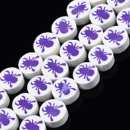 Handmade Polymer Clay Bead Strands, Halloween Style, Flat Round with Spider, Blue Violet, 9~10x4.5mm, Hole: 1.4mm, about 38pcs/strand, 14.17 inch(36cm)(CLAY-S096-037)