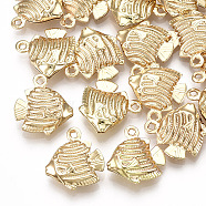 Brass Charms, Fish, Real 18K Gold Plated, 13x12x4mm, Hole: 1mm(X-KK-S348-289)