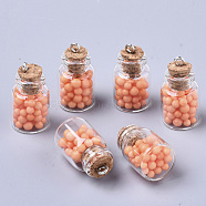 Glass Wishing Bottle Pendant Decorations, with Polystyrene Foam Inside, Cork Stopper and Iron Screw Eye Pin Peg Bails, Light Salmon, 22x15mm, Hole: 2mm(GLAA-N037-01F)