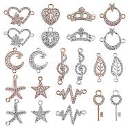 22Pcs Mixed Shape Alloy Pendant & Charm Connector, with Cubic Zirconia, Star Heart Leaf Charm for Jewelry Necklace Bracelet Earring Making Crafts, Golden & Silver, 24x9~16mm(JX223A)