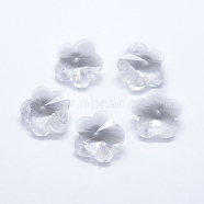 Transparent Glass Pendants, Faceted, Flower Charms, Clear, 13x13.5x8mm, Hole: 1.5mm(GLAA-P037-03-13)