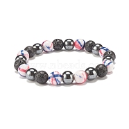 Natural Lava Rock & Synthetic Hematite & Ocean White Jade(Dyed) Round Beaded Stretch Bracelet, Essential Oil Gemstone Jewelry for Women, Light Coral, Inner Diameter: 2-1/8 inch(5.5cm)(BJEW-JB07972-01)