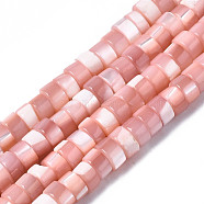 Natural Trochus Shell Beads Strands, Dyed, Flat Round/Disc, Heishi Beads, Pink, 4x2mm, Hole: 0.8mm, about 154~160pcs/strand, 14.96~15.75 inch(38~40cm)(X-SHEL-S278-027H)