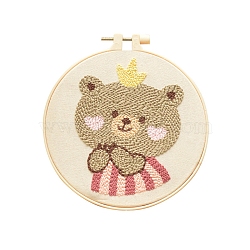 Animal Theme DIY Display Decoration Punch Embroidery Beginner Kit, Including Punch Pen, Needles & Yarn, Cotton Fabric, Threader, Plastic Embroidery Hoop, Instruction Sheet, Bear, 155x155mm(SENE-PW0003-073C)
