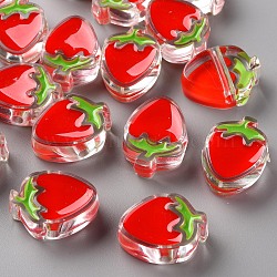 Transparent Enamel Acrylic Beads, Strawberry, Red, 25.5x19x9mm, Hole: 3.5mm(X-TACR-S155-003F)