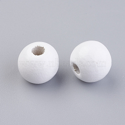 Natural Wood European Beads, Dyed, Round, White, 12x11mm, Hole: 4mm, about 960pcs/500g(WOOD-Q030-61H)