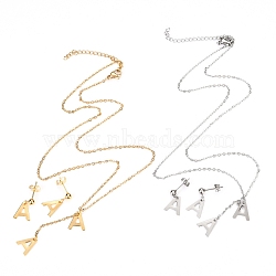 304 Stainless Steel Jewelry Sets, Cable Chains Pendant Necklaces and Stud Earrings, with Lobster Claw Clasps and Ear Nuts, Alphabet, Golden & Stainless Steel Color, Letter.A, 17.71 inch(45cm),  11x10x0.5mm, Pin: 0.8mm(SJEW-H303-A)