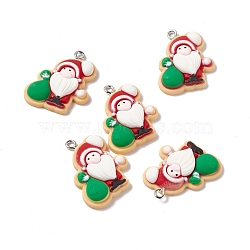 Christmas Theme Opaque Resin Pendants, with Platinum Tone Iron Findings, Santa Claus, Colorful, 27x22x6.5mm, Hole: 2mm(FIND-E025-09)