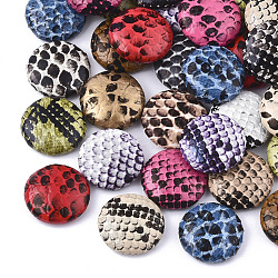 Imitation Leather Cabochons, with Aluminum Bottom, Flat Round, Platinum, Mixed Color, 15x5mm(WOVE-S118-18)