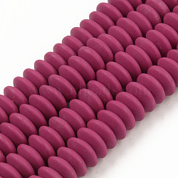 Handmade Polymer Clay Beads Strands, Flat Round, Pale Violet Red, 8.5~9x3.5mm, Hole: 1.6mm, about 112pcs/strand, 15.75 inch~16.14 inch(40~41cm)(X-CLAY-N008-064-A12)