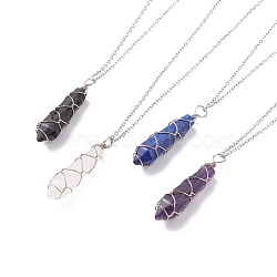 Natural Gemstone Bullet Pendant Necklaces, Copper Wire Wrap Jewelry for Women, 17.72 inch(45cm)(NJEW-JN03870)