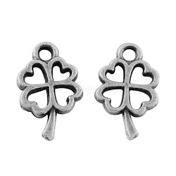 Tibetan Style Alloy Charms, Cadmium Free & Lead Free, Four Leaves Clover, Antique Silver, 10x6x1mm, Hole: 1mm, about 5000pcs/1000g(TIBEB-S039-020AS-RS)