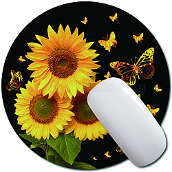 Rubber with Cloth Mouse Pad, Customization Mouse Pad, Flat Round, Sunflower Pattern, 20x0.3cm(AJEW-WH0187-037)