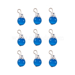 Cat Eye Pendants, with Silver Plated Iron Findings, Round, Royal Blue, 15mm, Beads: 8mm(HJEW-TAC0010-02)