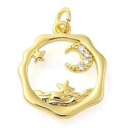 Rack Plating Brass Micro Pave Cubic Zirconia Pendants, Long-Lasting Plated, Lead Free & Cadmium Free, Polygon with Moon & Star, Real 18K Gold Plated, 16x14x1.5mm, Hole: 3mm(KK-S396-28G)