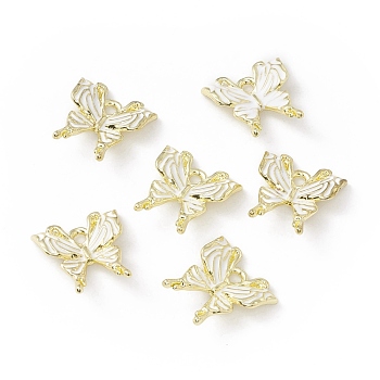 Alloy Enamel Pendants, Golden, Butterfly, White, 20x19x4mm, Hole: 2.5mm