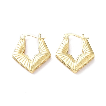 Rack Plating Brass Rhombus Hoop Earrings for Women, Lead Free & Cadmium Free, Real 18K Gold Plated, 23x21x4mm, Pin: 0.8~1.3x0.6mm