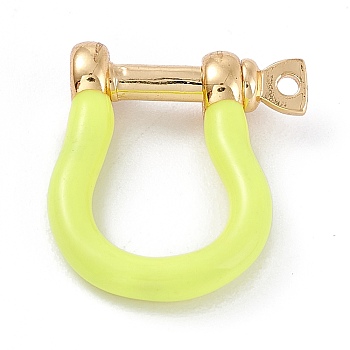 Brass Enamel D-Ring Anchor Shackle Clasps, Real 18K Gold Plated, for Bracelets Making, Yellow, 18x15~17x4.5~5mm, Hole: 8mm
