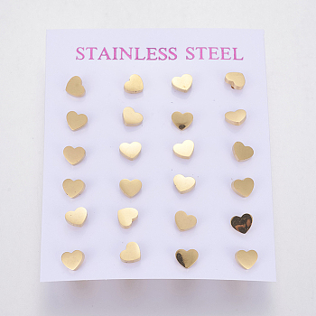 304 Stainless Steel Stud Earrings, Hypoallergenic Earrings, Heart, Golden, 6x5mm, Pin: 0.8mm