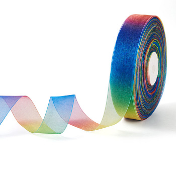 BEADTHOVEN Polyester Organza Ribbons, Colorful, 1 inch(25mm), about 100yards/roll(91.44m/roll)