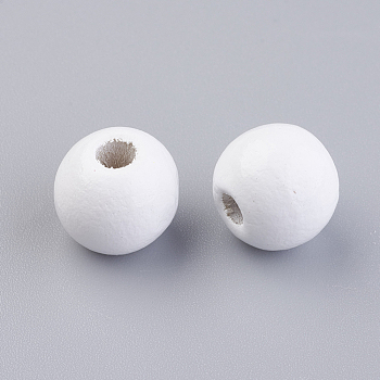 Natural Wood European Beads, Dyed, Round, White, 12x11mm, Hole: 4mm, about 960pcs/500g