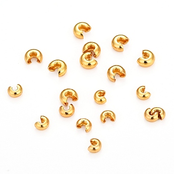 Brass Crimp Bead Covers, Long-Lasting Plated, Round, Real 18K Gold Plated, 3mm In Diameter
