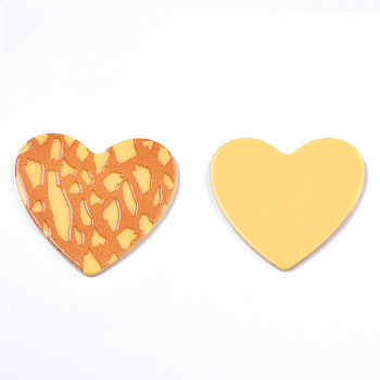 Opaque Printed Acrylic Cabochons, Heart, Gold, 40x44.5x2.5mm