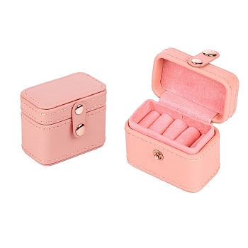 Mini Rectangle PU Leather with Lint Jewelry Ring Storage Box, Travel Portable Jewelry Case, for Rings, Stud Earrings, Pink, 65x38x50mm