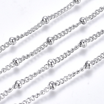 3.28 Feet 304 Stainless Steel Twisted Chains Curb Chain, Satellite Chains, Decorative Chains, with Rondelle Beads, Soldered, Stainless Steel Color, 1.8mm