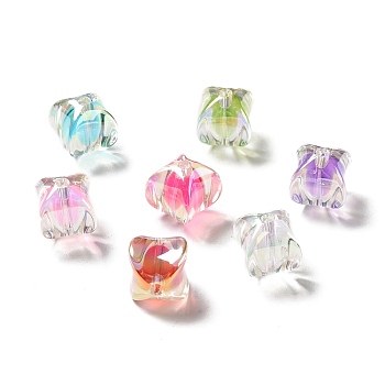 Two Tone UV Plating Rainbow Iridescent Acrylic Beads, Rectangle, Mixed Color, 15~15.5x14x14mm, Hole: 2.7mm